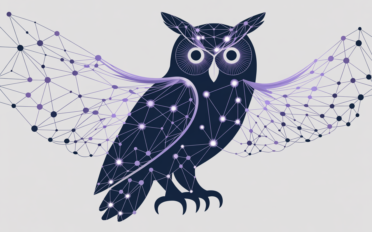 Gray Owl Group — data-driven intelligence, visualized as an owl formed by connected data nodes